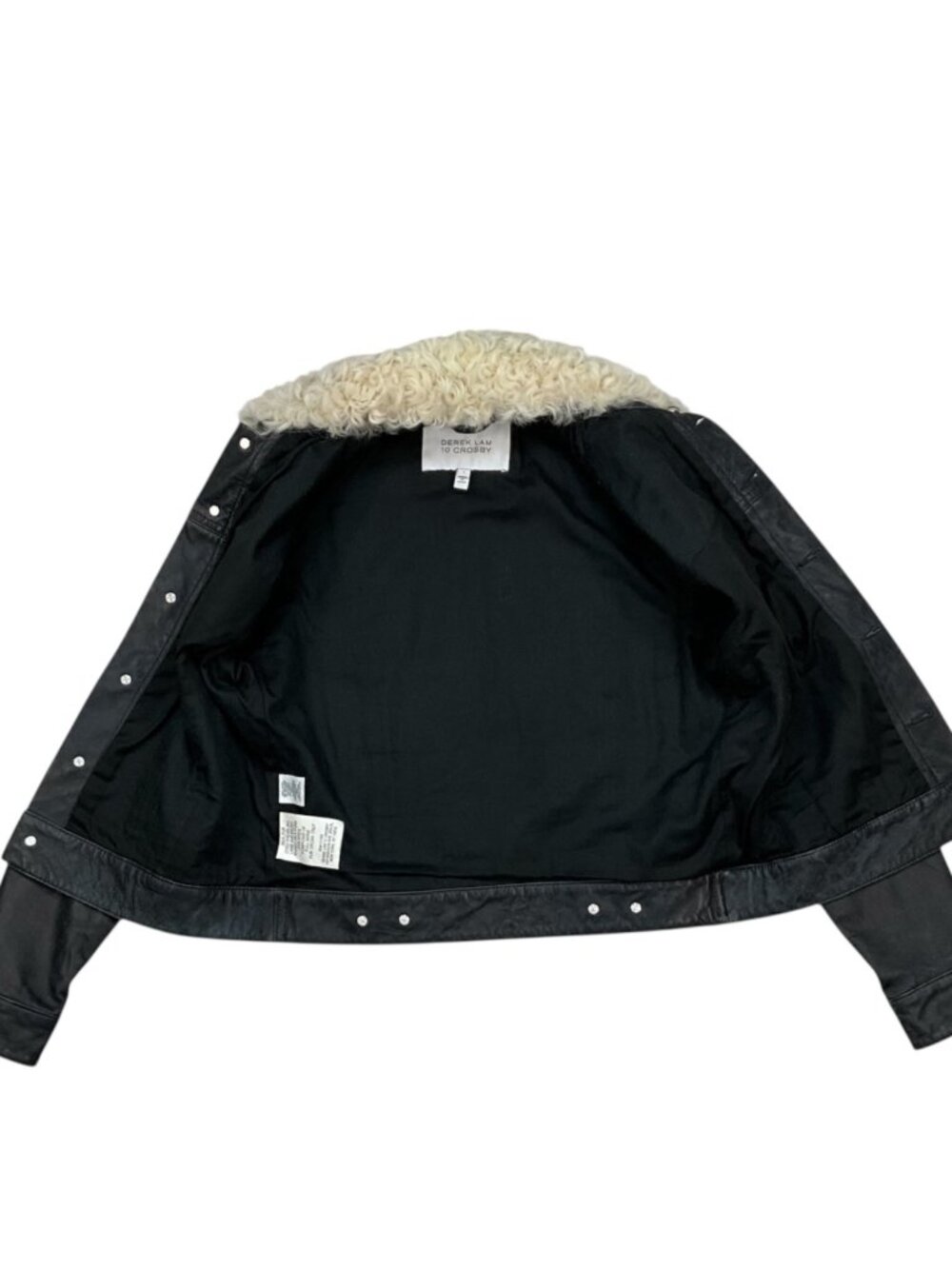 Derek Lam 10 Crosby Shearling Collar Leather Jacket 4 Indigo - Picture 6 of 15